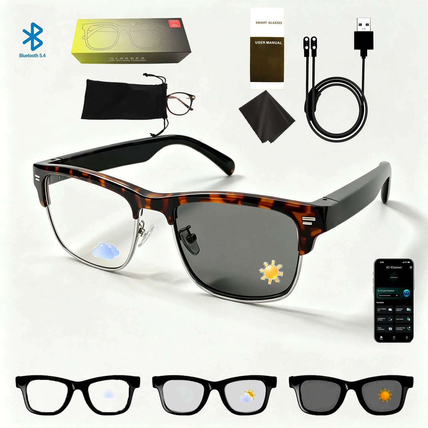 Smart Glasses Ultra-Light Playback Open-Ear Speakers Sunglasses Polarized Lens Smartglasses Bluetooth Glasses for Sports Travel