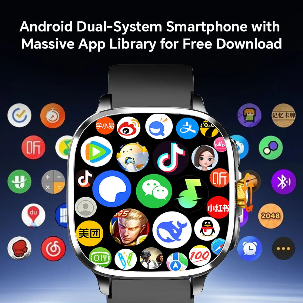 Global Version Smartwatch 2.4 inch Amoled Screen insert Sim Card GPS WIFI 190° Rotating Camera Game Android 13.0 Smart Watch