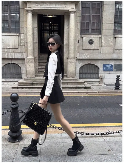 2024 england style uniform jk set suit autumn new suit waistcoat long sleeve shirt pleated skirt fashion three-piece women w753