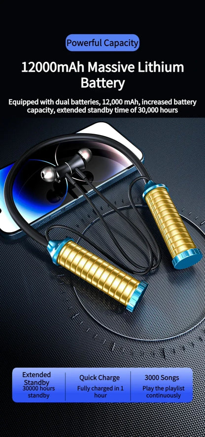 Earphones 12000mAh In-ear/Semi-in-ear Bluetooth Headset Magnetic Switch Pause Play Neck Hanging Dual Device Connection Earbuds