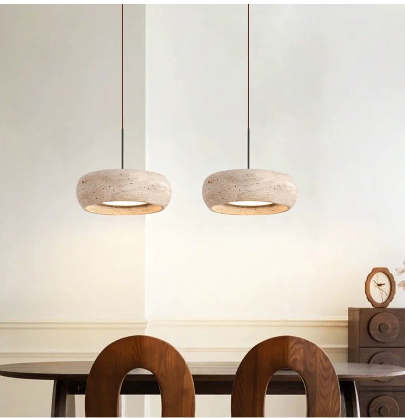 7.8in Modern Pendant Light Adjustable Pendant Lights With Yellow Travertine Lampshade LED 18W 3 Color Dining Room Bedroom