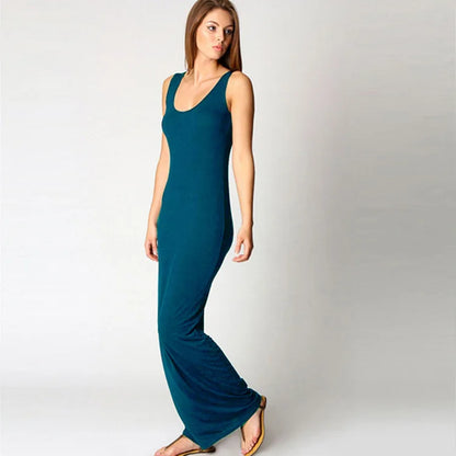 Women‘s Maxi Dress Sleeveless Bodycon Long Dress Elegant Casual Homewear Spring Summer Cool Solid-Color Dress