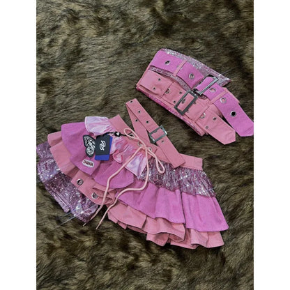 Women New 2 Piece Set Sexy Strapless Tops + High Waist Skirt Female 2000s Aesthetic Punk Style Retro Chic Korean Popular Clothes