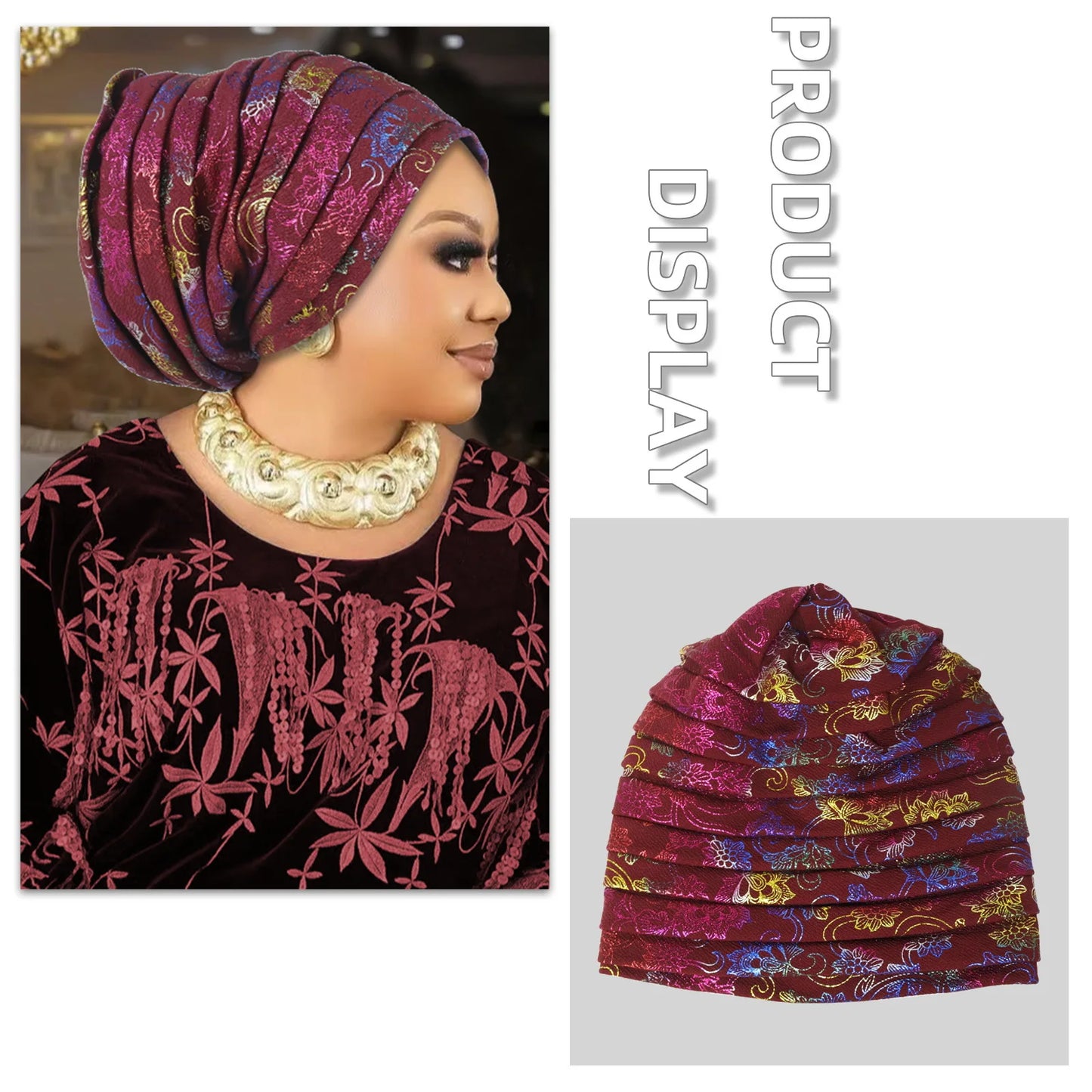 Glitter Full Body Pleated Turban Cap for Women 2025 Lady Head Wraps Muslim Headscarf Hat Turbante Mujer African Headpiece