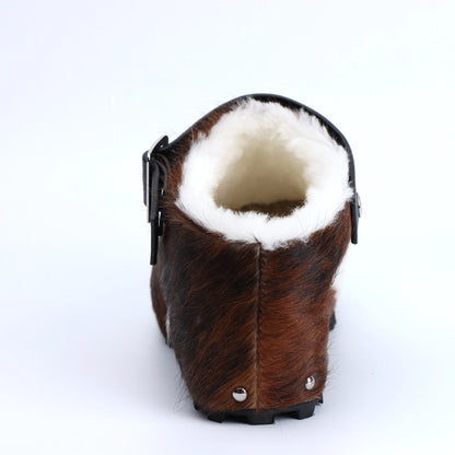 Italy Winter Shoes Women Designer Fur Sandals Calf Hair Platform Clogs Luxury with Wool Lined Slip On Mules with Leather Strap