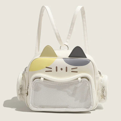 Women's Fashion Backpacks Y2K Korean Japan Kawaii Cat Ita Bag PU Cute Girls Transparent Pocket Aesthetic Shoulder Crossbody Bags