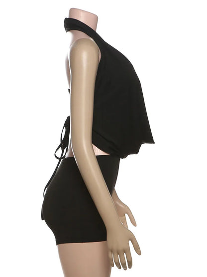 Sisterlinda Swinging Neck Backless Playsuits Sexy Stunning Pleated Backless Slim Rompers+Inside Wrapped Chest Tanks Party Wear