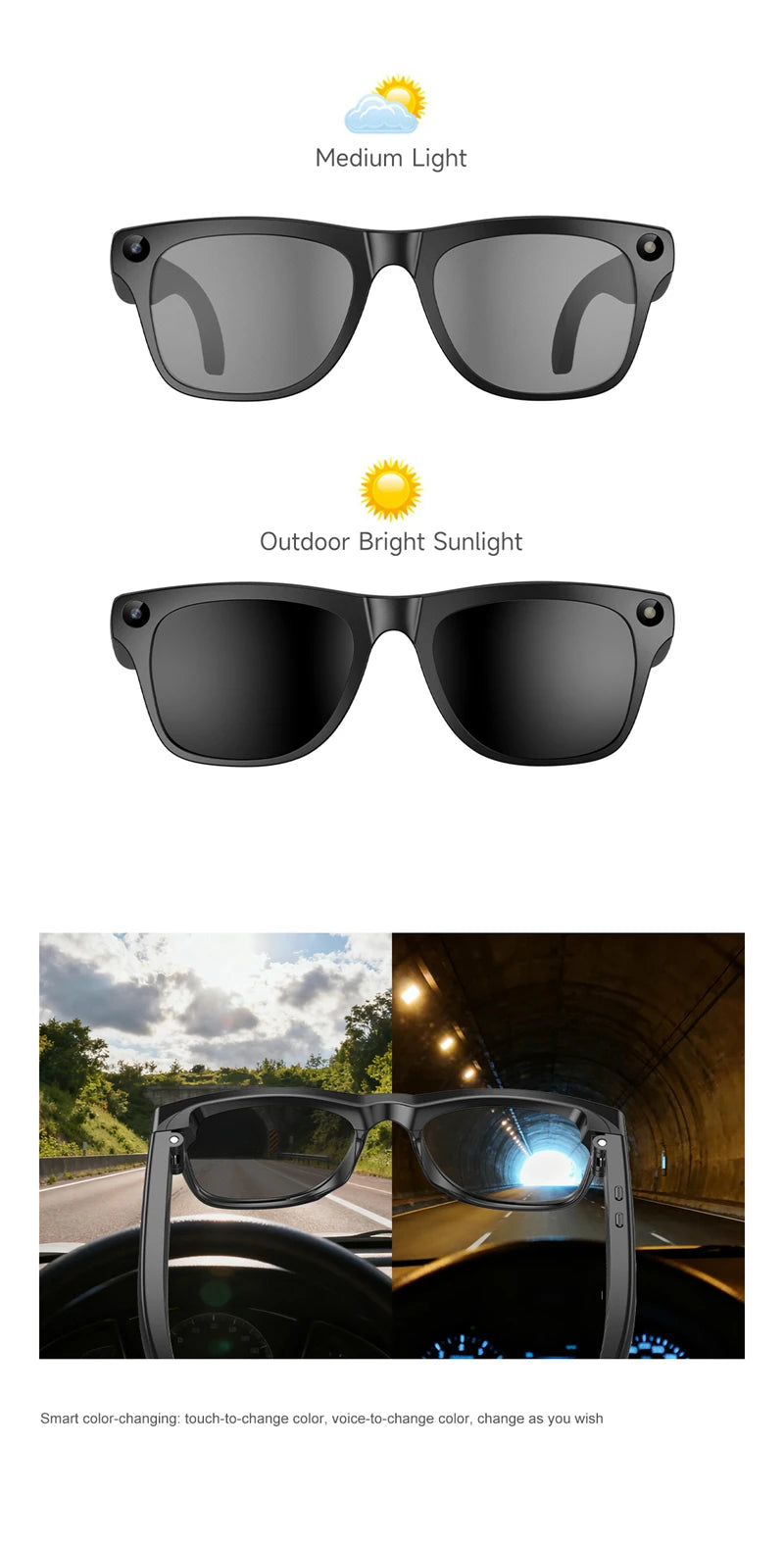 2026 4K HD Color Changing AI Smart Glasses Chat GPT 100MP Camera Bluetooth Call Voice Assistant Control Smart Glasses 2026 New