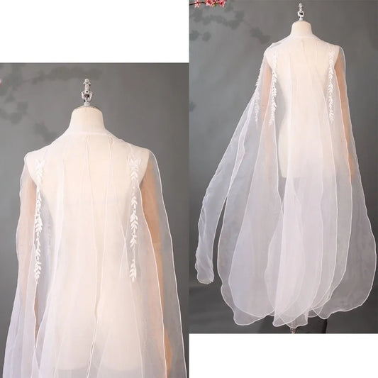 Organza Ancient-style Cloak Chinese Style with Shoulder Strap Party Long Shawl Dance Costume Fairy Dance Wear Flowy Cape