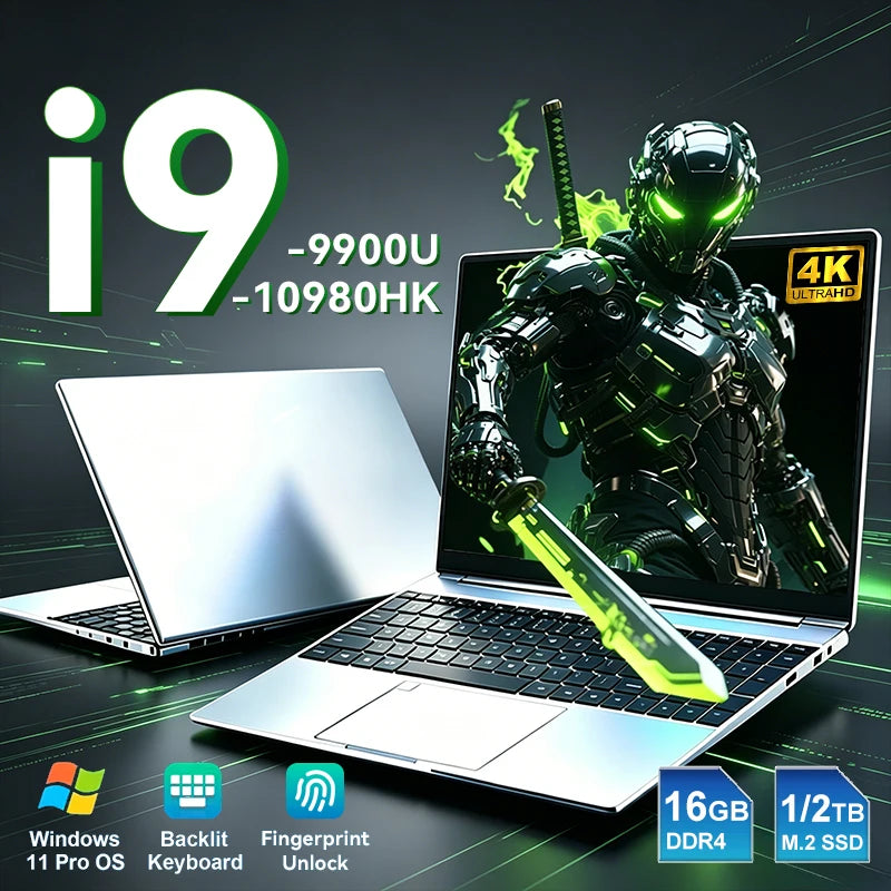 2026 Intel Core I9 10980HK 9900U Laptop Windows 11 Pro 16GB RAM 1TB 2TB SSD Portable Gaming Laptops Computer 15.6" Notebook PC