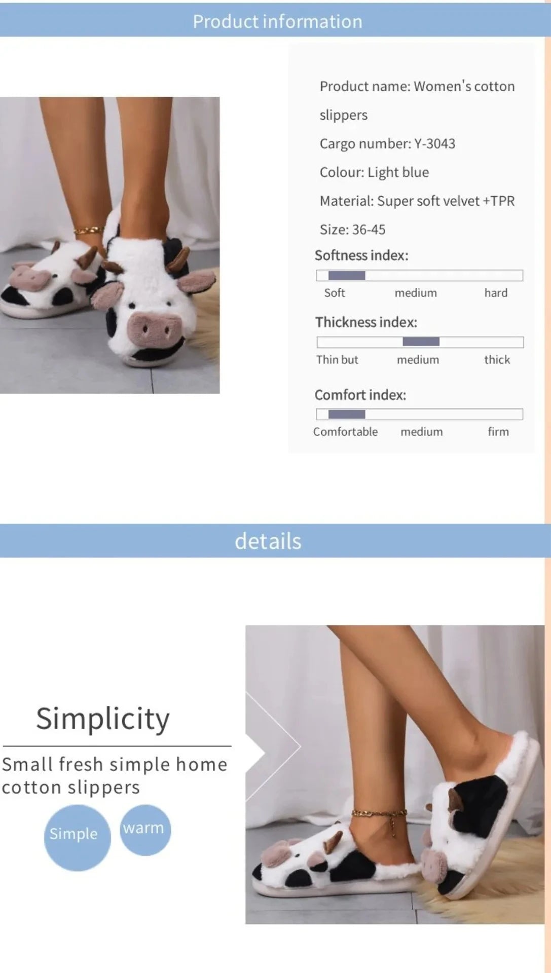 Shevalues Plush Cartoon Milk Cow Slippers Winter Women Slippers Furry Non-Slips Women Cotton Slides Couples Soft Cozy Flat Shoes