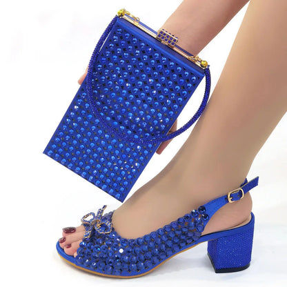 2024 New Italian Design Full Drill Elegant Wine Evening High Heels Wedding Party Shoes Matching Clutch Handbag