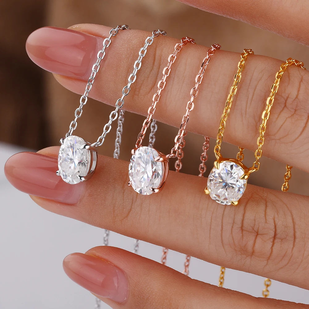 NKHOG 1/2/3CT Oval Cut Real Moissanite Necklace For Women S925 Silver Solitaire Lab Diamond Wedding 18K Gold Plated Jewelry Gift