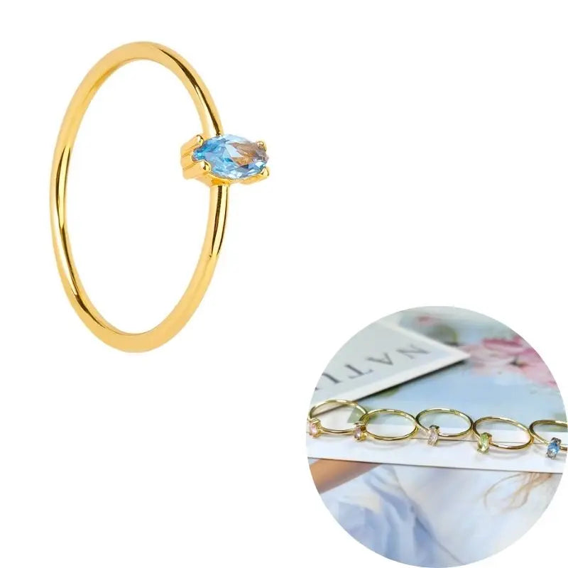24K Gold Plated Colorful Crystal Gold Rings Turquoise Engagement Wedding Anniversary Ring Light Luxury Fashion Jewelry Gifts A40
