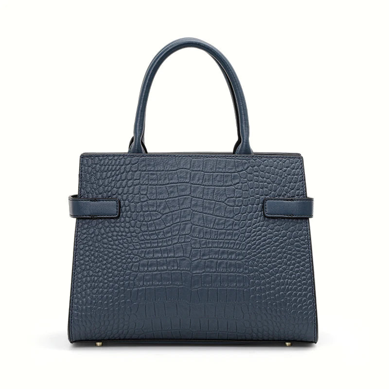 Genuine Leather Cowhide Women's HandbagConvertible for Crossbody & Shoulder Carry, with Silk Scarf, Crocodile Pattern Tote Bag