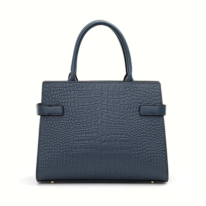 Genuine Leather Cowhide Women's HandbagConvertible for Crossbody & Shoulder Carry, with Silk Scarf, Crocodile Pattern Tote Bag
