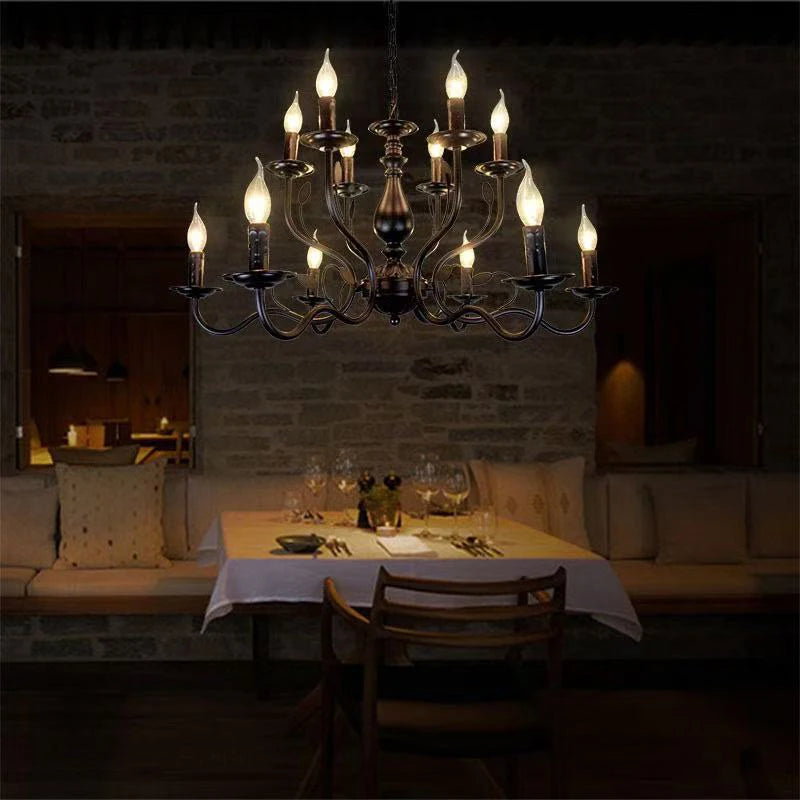 American Retro Cafe Pendant Light Dining Room Black Metal Ceiling Chandelier Industrial Candle E14 Chandelier Lighting