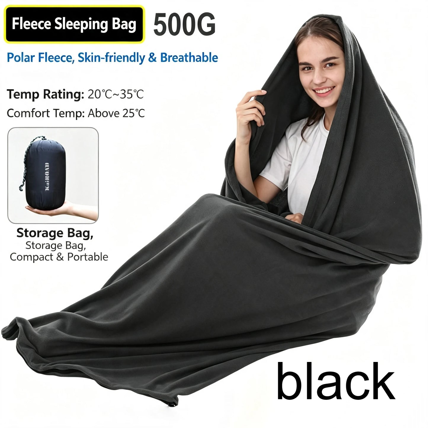 Portable Polar Fleece Sleeping Bag Liner Connectable Warm Sleep Sack Machine Washable Travel Camping Indoor Office Nap Blanket
