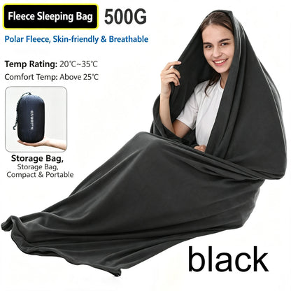 Portable Polar Fleece Sleeping Bag Liner Connectable Warm Sleep Sack Machine Washable Travel Camping Indoor Office Nap Blanket