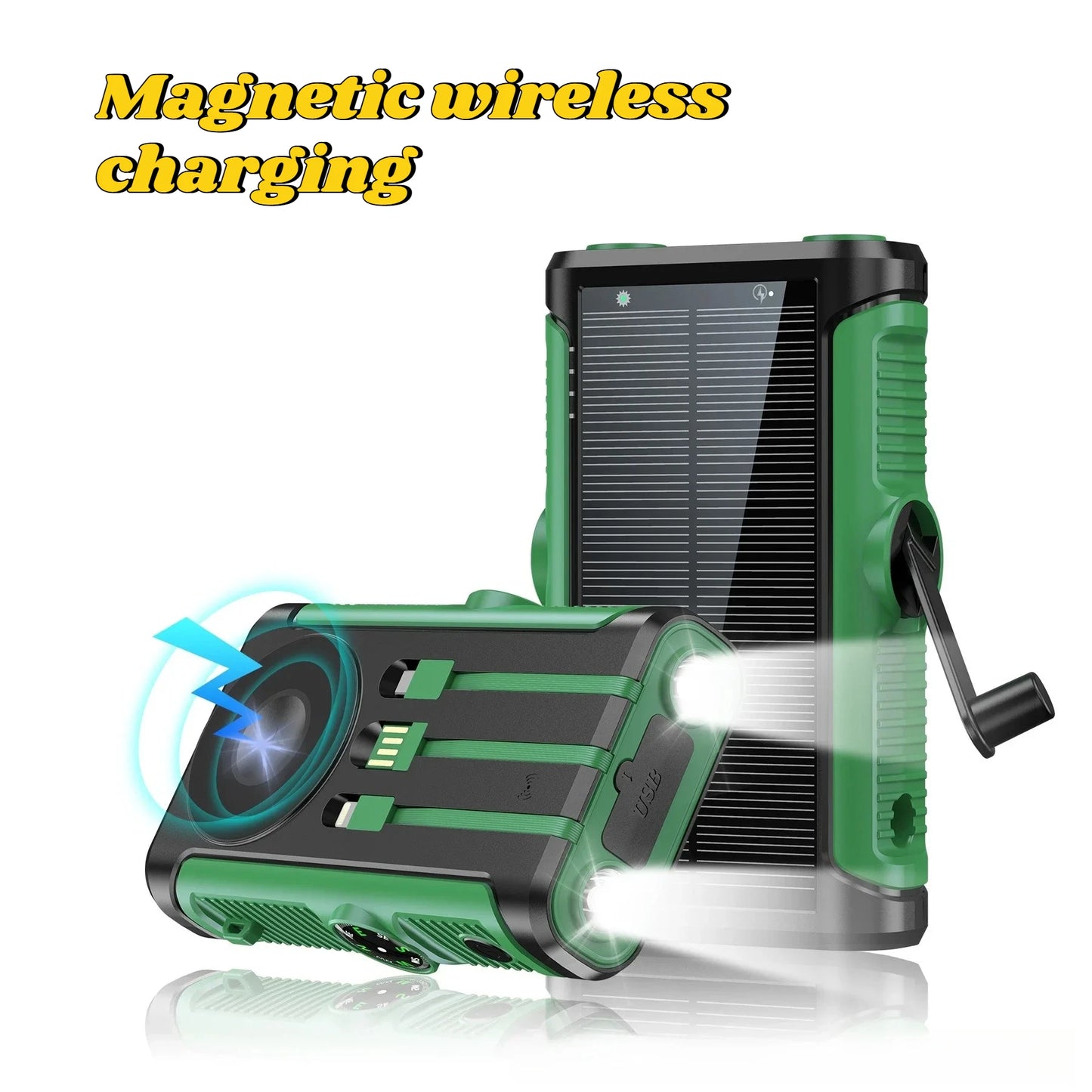 50000mAh Solar Power Bank 22.5W Magnetic Wireless Charging Camping Powerbank with Cables External Battery for IPhone Magsafe
