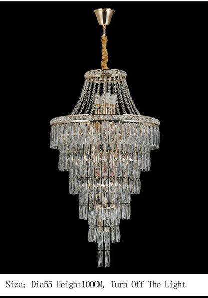 Large Ceiling Long Crystal Chandelier Hotel Lobby Living Room Luxurious Multi Story Staircase Light Golden Stainless Steel Light