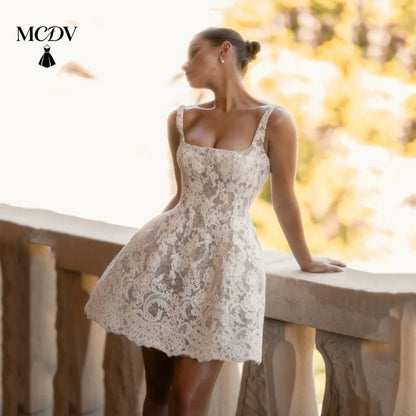 Mini Wedding Dress A Line Applique Lace Sleeveless Short Wedding Reception Dress Above Knee vestido de novia corto Customized