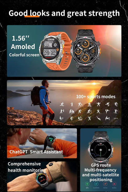 Men KC93 Smart Watch 1.56inch AMOLED GPS Positioning Outdoors Sports Fitness Tracker Bluetooth Calling Large Battery Smartwatch