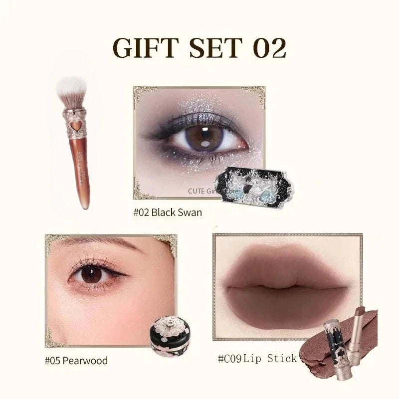 Makeup Flower Knows Set Swan Ballet Series Six Color Eyeshadow Palette Embossed Blusher Shine Lipstick Kit With Bag All In