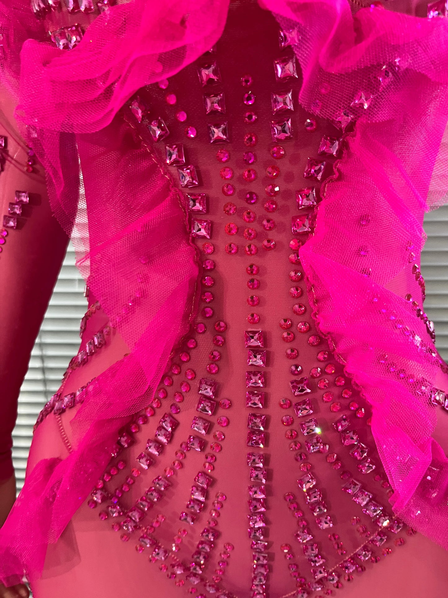Luxury Rhinestone Mesh Bodysuit Ruffle Frill and Asymmetrical Design Formal Events Photoshoots Stage Performance Party Outfit