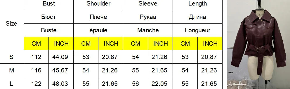 Vintage Women's Leather Jacket Stand Collar Pocket Short Coat Retro Waistband Zipper Outwears 2025 New Autumn Winter Lad Jackets
