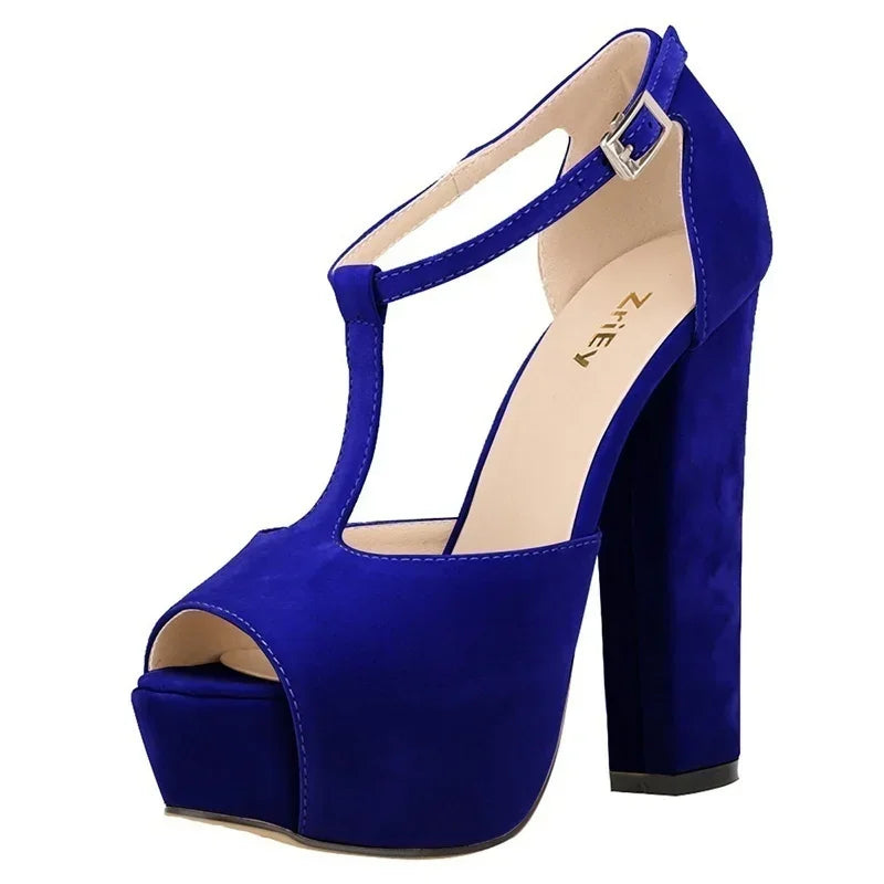 Platform Open Toe High Heels Summer Women Ankle Strap Sandals Sexy 14cm High Heels Buckle Thick Pumps Wedding Jazz Dance Shoes