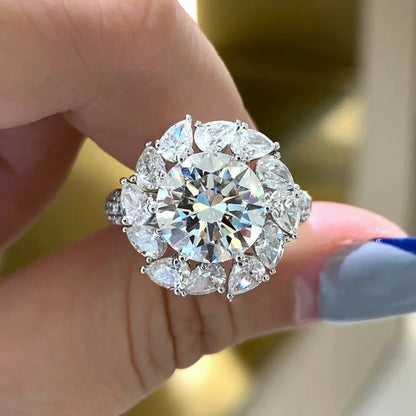 Women's PT950 Platinum Bouquet Moissanite Ring 3CT 3D Flower Head Vine Twist Band Engagement Anniversary Eternal Gift Band