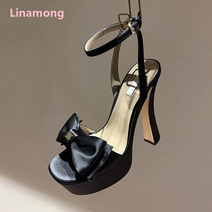 Slik Butterfly-knot Platform Fashion Sandals For Female Women Round Toe Luxury Elegant Design Ankle Buckle Strap Sexy Shoes