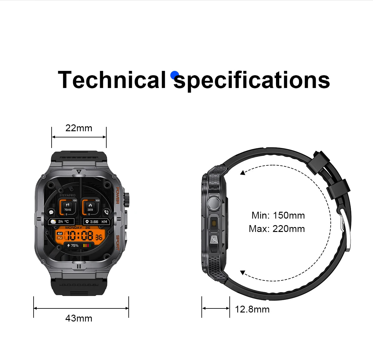 New Men's Smart Watch LED Flashlight waterproof Outdoor Sports Watch Health Monitoring Fitness tracker Suitable for IOS Android