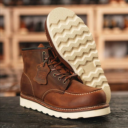 YR Best.Mens Vintage Style Leather Shoes.Good Year 1907 Quality Cowhide Boots.Motor Rider Leather Boots.Retro Casual Top Layer