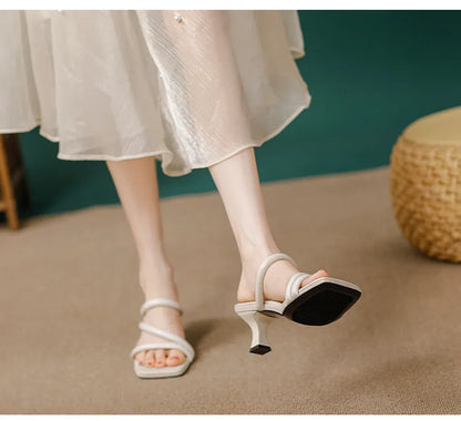 Elegant Ladies Glass Tacones Slippers Open Toe Thick Band Sandals Women High Heels Shoes Wedges Open Toe Slides Beach Sandalias