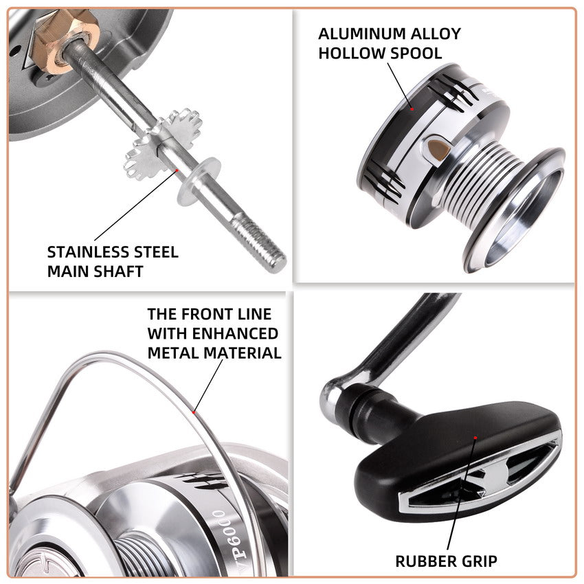Spinning Fishing Reel Max Drag 15Kg Gear Ratio 5.2:1 Carp VP1000-6000 Aluminium Spool Spinning Saltwater Wheel Pesca Reels