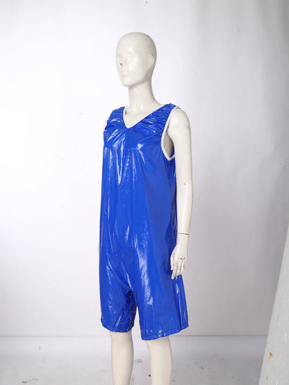 Womens Waterproof Rompers Adaptive Nightwear Glossy Sleeveless Buttons Crotch Bodysuit Sports Swimwear Special Needs Clothing