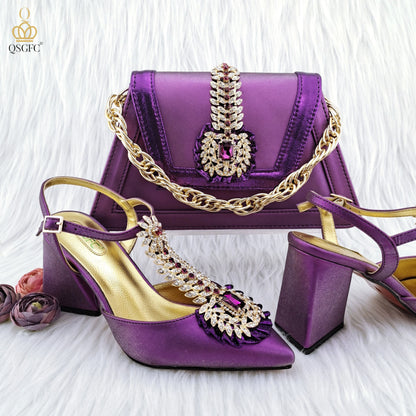 QSGFC Italian Popular Design Royal Blue Noble Three Dimensional Handbag Elegant High Heels African Ladies Shoe Bag Matching Set