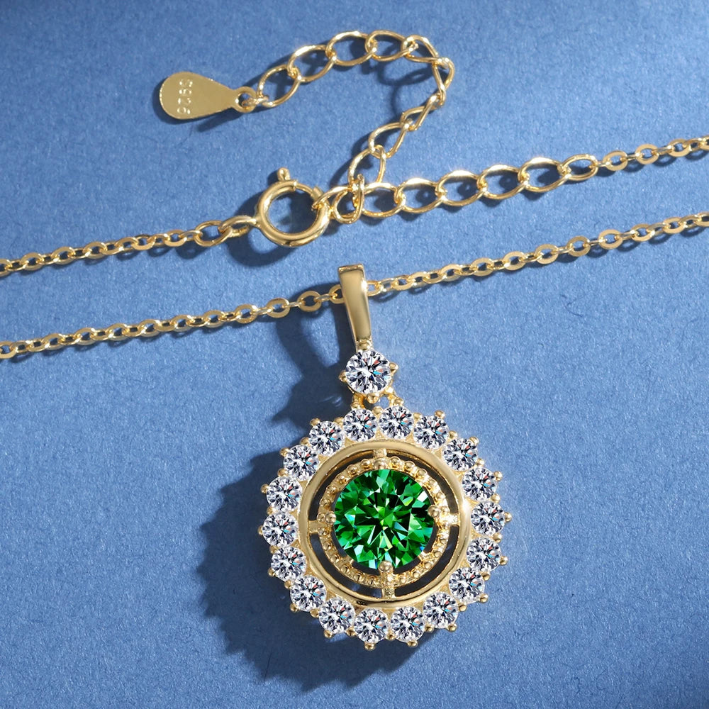 1ct Green Moissanite Necklace Gold Plated S925 Silver with Certificate Passed Diamond Test Necklace Women Jewelry Gift