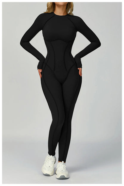 Sexy Hollow Back Long Sleeve Yoga Jumpsuit Women Quick Dry One-piece Yoga Suit Gym Training Leggings Playsuit Slim Fit Bodysuits