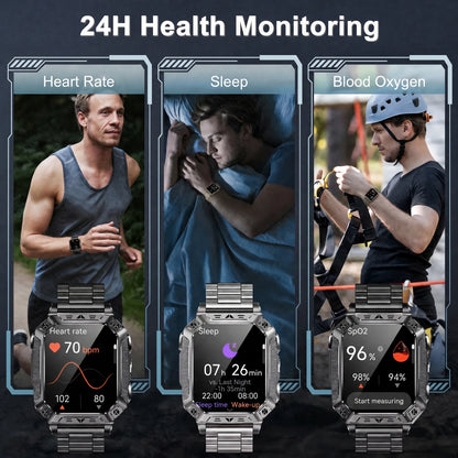 2026 New Military Grade 1400mAh Sports Smart Watch 10ATM Waterproof Flashlight Heart Rate Bluetooth Call Outdoor Smartwatch Men