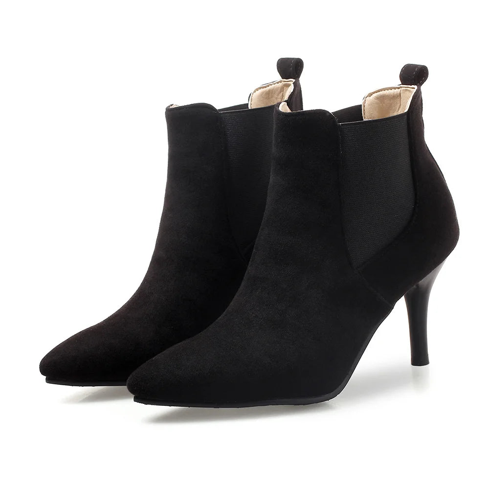 New Spring Sexy Black Wine Red Women Ankle Boots High Stelitto Heels Lady Dress Shoes Plus Small Big Size 11 32 43 45 48