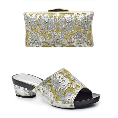 New Arrival Green Color Nigerian Shoes and Matching Bags Set Italian Ladies Shoes and Bags To Match Set Decorated with Rhinstone