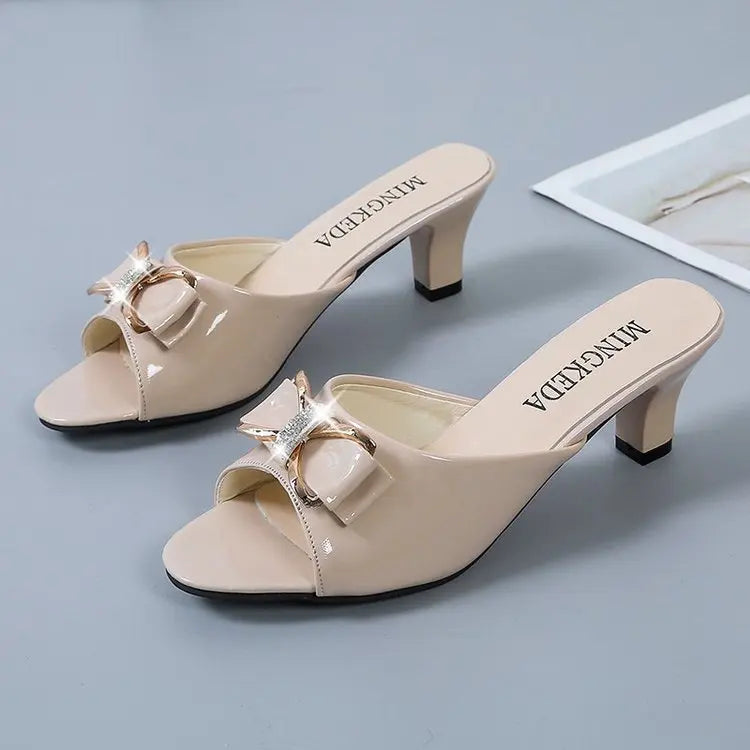 Summer Female Sandals Women Slippers Sexy Open Toe Fish Mouth Slippers  Ladies Rhinestone Bowknot Slides Shoes Plus Size 42