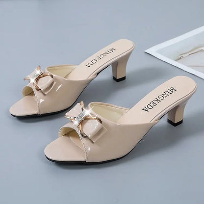 Summer Female Sandals Women Slippers Sexy Open Toe Fish Mouth Slippers  Ladies Rhinestone Bowknot Slides Shoes Plus Size 42