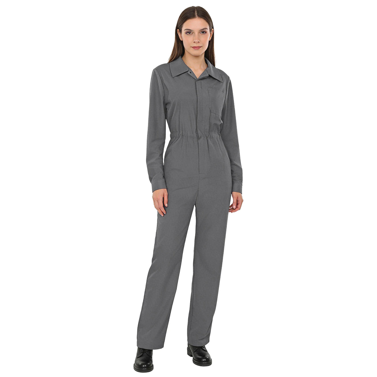 Womens Fashion Work Coverall Rompers Casual Solid Color Turn-Down Collar Long Sleeve Button Jumpsuit Travel Holiday Cargo Pants