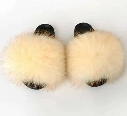 Real Raccoon Fur Slippers For Women 2026 Summer Fluffy Indoor House Fuzzy Flat Slides Outdoor Fashion Beach Sandals Flip Flops