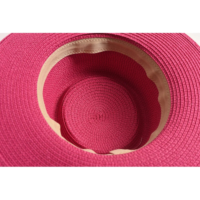 New Summer Straw Sun Hats for Women Ladies Fashion Flat Brim Ribbon Beach Hat Travel Dress Cap Chapeau Femme