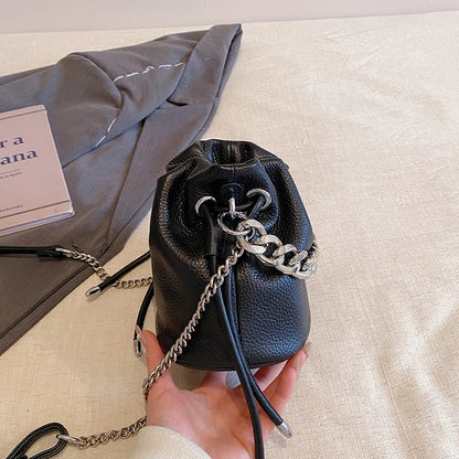 100% Genuine Leather Women Shoulder Crossbody Bags High Quality Solid Color Cow Leather Bucket Handbag Luxury Female Sac